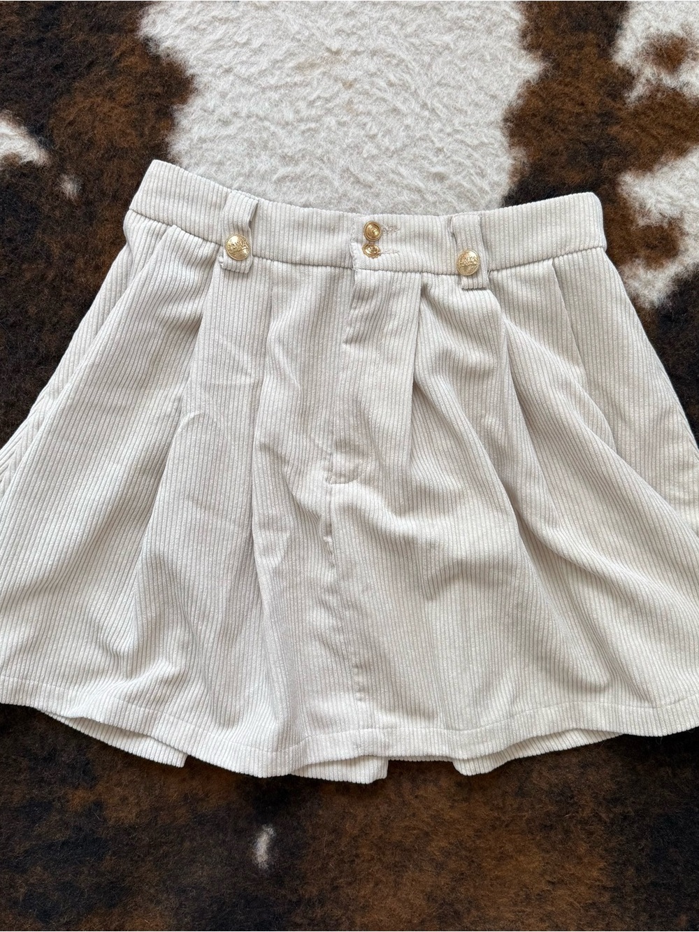 Women’s Cream Corduroy Mini Skirt with Gold Button Detail